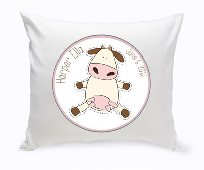 Personalized Baby Nursery Throw Pillow - Cow