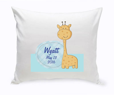 Personalized Baby Nursery Throw Pillow - Baby Giraffe (Boy)