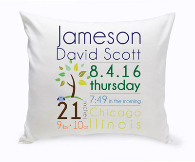Personalized Baby Nursery Throw Pillow - Baby Boy Announcement
