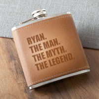 Personalized Tan Hide Stitched Flask - The Man. The Myth. The Legend.