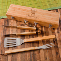 Personalized Grilling BBQ Set with Bamboo Case