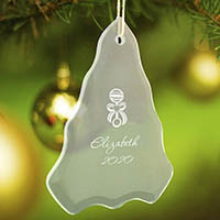 Personalized Tree Shaped Beveled Glass Christmas Ornaments (Baby Rattle)