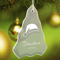 Personalized Tree Shaped Beveled Glass Christmas Ornaments (Hat)