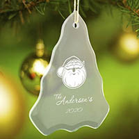 Personalized Tree Shaped Beveled Glass Christmas Ornaments (Santa Face)