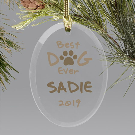 Personalized Best Dog Ever Christmas Glass Ornament - Brown