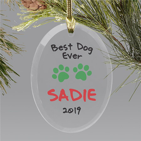 Personalized Best Dog Ever Christmas Glass Ornament - Multi-Color