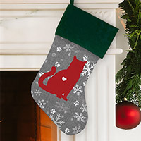 Red Cat with Heart Surrounded by Snowflakes Christmas Stocking