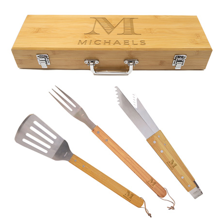 Custom Engraved Bamboo Grilling BBQ Set with Case by Three Designing Women