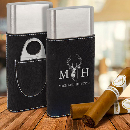 Personalized Cigar Case and Cutter Monogrammed Cigar Holder 