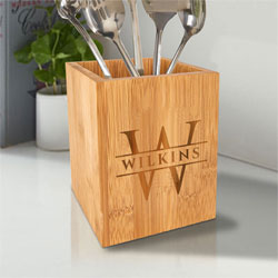 Custom Engraved Bamboo Utensil Holders by Three Designing Women