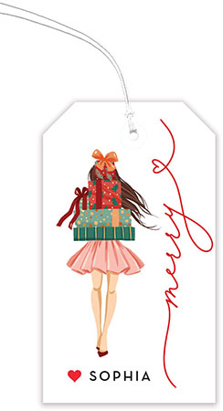 Hanging Gift Tags by Modern Posh (Merry Holiday Girl with Gifts Brunette)