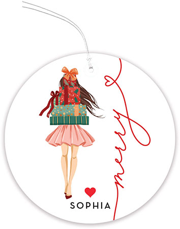 Hanging Gift Tags by Modern Posh (Merry Holiday Girl with Gifts Brunette)