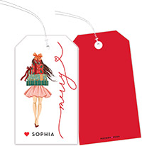 Hanging Gift Tags by Modern Posh (Merry Holiday Girl with Gifts Brunette)