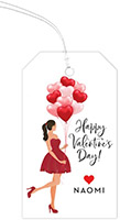 Valentine's Day Hanging Gift Tags by Modern Posh (Holiday Girl with Heart Balloons Brunette)