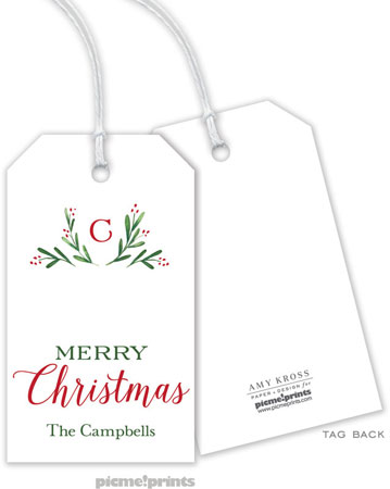 Hanging Gift Tags by PicMe Prints (Merry Monogram White)