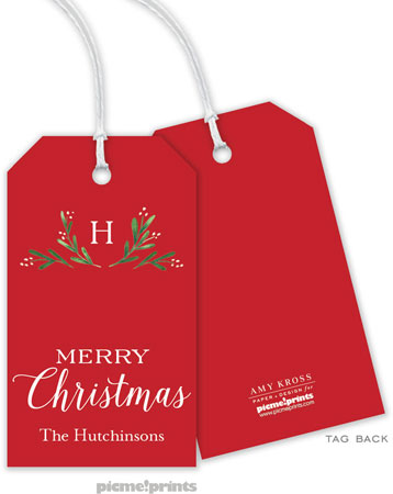Hanging Gift Tags by PicMe Prints (Merry Monogram Red)