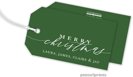 Hanging Gift Tags by PicMe Prints (Merry Christmas Calligraphy Green)