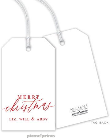 Hanging Gift Tags by PicMe Prints (Merry Christmas Calligraphy White)