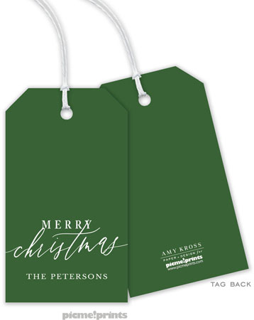 Hanging Gift Tags by PicMe Prints (Merry Christmas Calligraphy Green) Hanging Gift Tags by PicMe Prints (Merry Christmas Calligraphy Green)