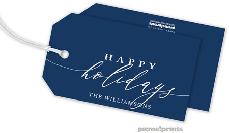 Hanging Gift Tags by PicMe Prints (Happy Holidays Calligraphy Navy)