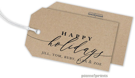 Hanging Gift Tags by PicMe Prints (Happy Holidays Calligraphy Kraft)