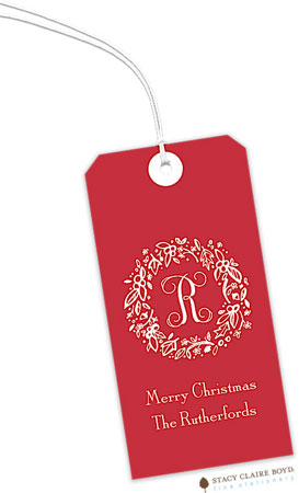 Hanging Gift Tags by Stacy Claire Boyd (Elegant Holiday Wreath on Red)