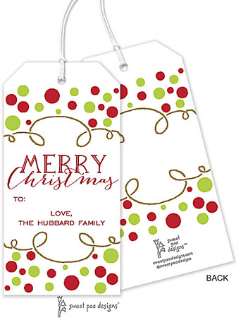 Hanging Gift Tags by Sweet Pea Designs (Curly Border With Dots Red & Lime)