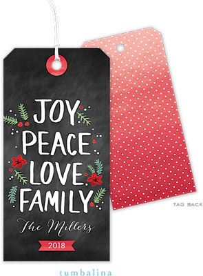 Hanging Gift Tags by Tumbalina - Organic Joy Peace Love Family Hanging Gift Tags by Tumbalina - Organic Joy Peace Love Family