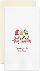 Merry Christmas Gnomes Personalized Flat Printed Guest Towels by Embossed Graphics