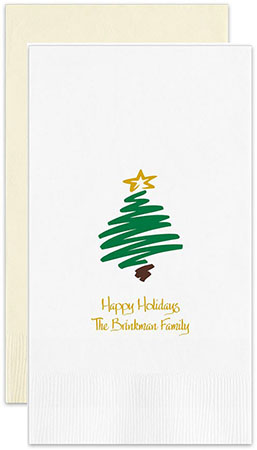 Festive Christmas Tree Personalized Flat Printed Guest Towels by Embossed Graphics