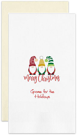 Merry Christmas Gnomes Personalized Flat Printed Guest Towels by Embossed Graphics