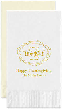 Thankful Thanksgiving Personalized Flat Printed Guest Towels by Embossed Graphics