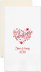 Happy Valentine's Day Hearts Personalized Flat Printed Guest Towels by Embossed Graphics