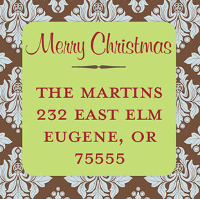 Take Note Designs - Address Labels (Brown and Blue Damask Square - Holiday)