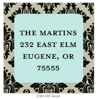 Take Note Designs - Address Labels (Elegant Damask Blue Square - Holiday)