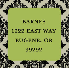 Take Note Designs - Address Labels (Elegant Damask with Green Square - Holiday)