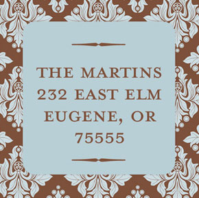 Take Note Designs - Address Labels (Blue and Brown Damask Square - Holiday)