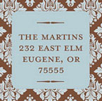 Take Note Designs - Address Labels (Blue and Brown Damask Square - Holiday)