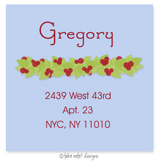 Take Note Designs - Address Labels (Winter Berry Garland on Blue - Holiday)