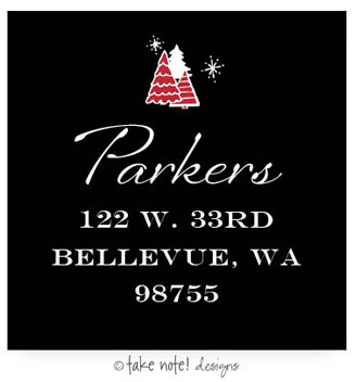 Take Note Designs - Address Labels (Red Tree on Black - Holiday)