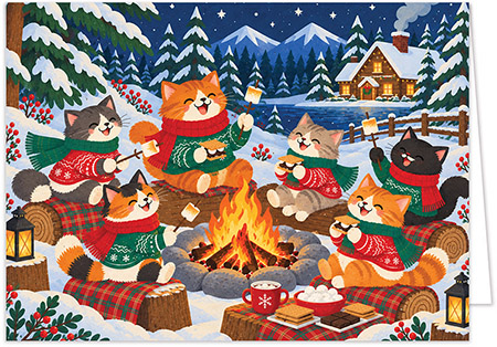 Personalized Charitable Holiday Greeting Cards by Altru Paper Co. (Cozy Cats Campfire)