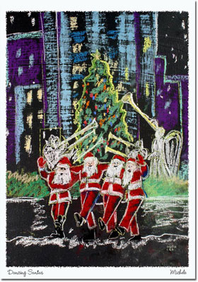Another Creation by Michele Pulver Holiday Greeting Cards - Dancing Santas