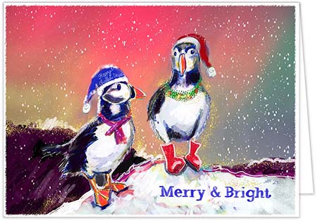 Holiday Greeting Cards from Another Creation by Michele Pulver - Puffins & The Northern Lights