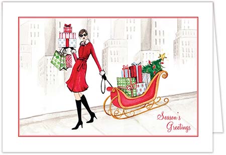 Christmas Greeting Cards by Bonnie Marcus  - Fashion Girl Christmas Sled