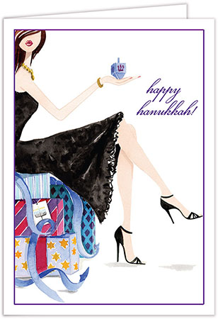 Hanukkah Greeting Cards by Bonnie Marcus  - Dreidel Girl Hanukkah