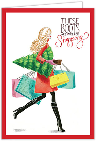 Christmas Greeting Cards by Bonnie Marcus  - Fashion Girl Shopping Boots (Blonde)