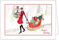 Christmas Greeting Cards by Bonnie Marcus  - Fashion Girl Christmas Sled