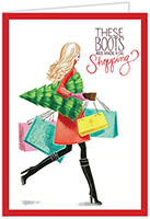 Christmas Greeting Cards by Bonnie Marcus  - Fashion Girl Shopping Boots (Blonde)