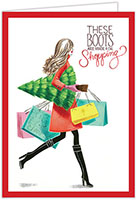 Christmas Greeting Cards by Bonnie Marcus  - Fashion Girl Shopping Boots (Brunette)