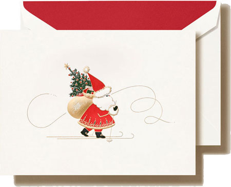 Boxed Holiday Greeting Cards by Crane & Co. (Engraved Skiing Santa)